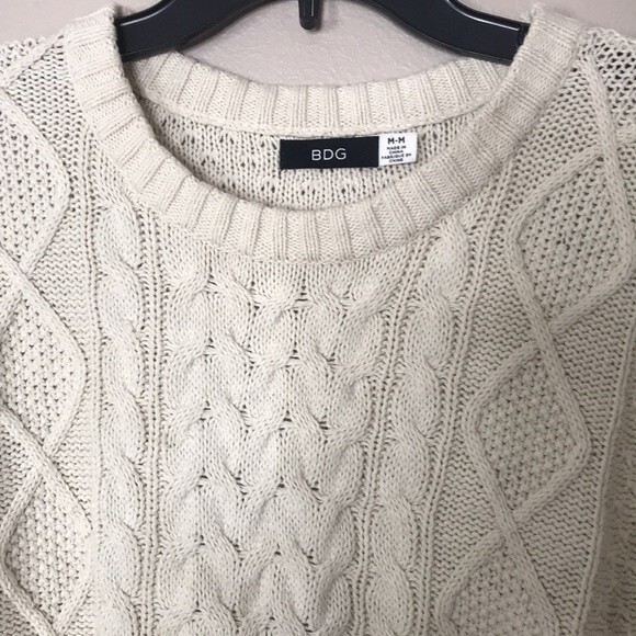 BDG cream colored cable knit elbow patch sweater size medium boho chic cozy cute - Picture 6 of 12